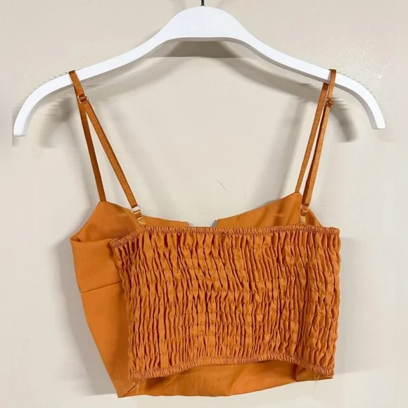 (50617-TOP-ORG) SPAGHETTI STRAP PADDED CROP TOP SHIRRED BACK - Picture 2 of 6